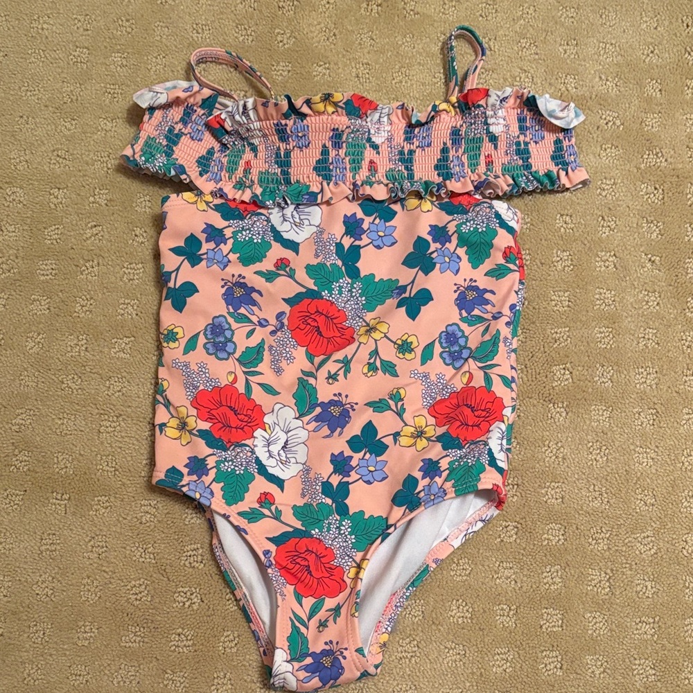 Janie and Jack Floral Smocked Off-the-Shoulder Swimsuit Size 3